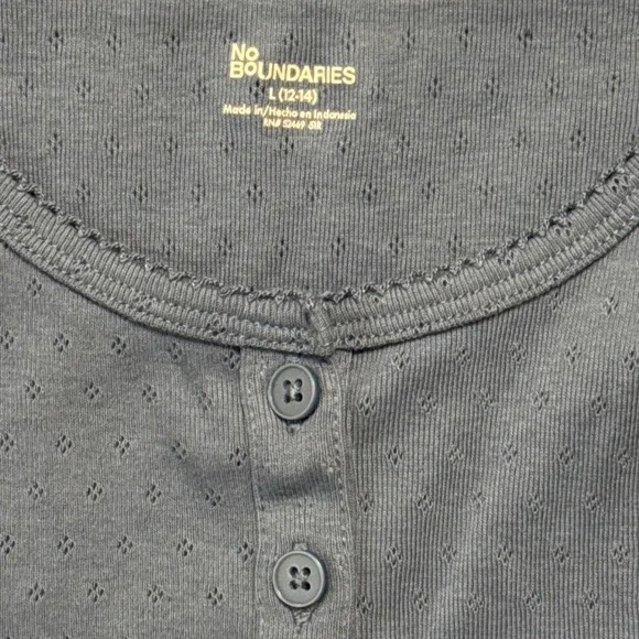 No Boundaries Blue Textured Button Up Long Sleeve Cropped Cardigan Top Size L - Picture 3 of 3